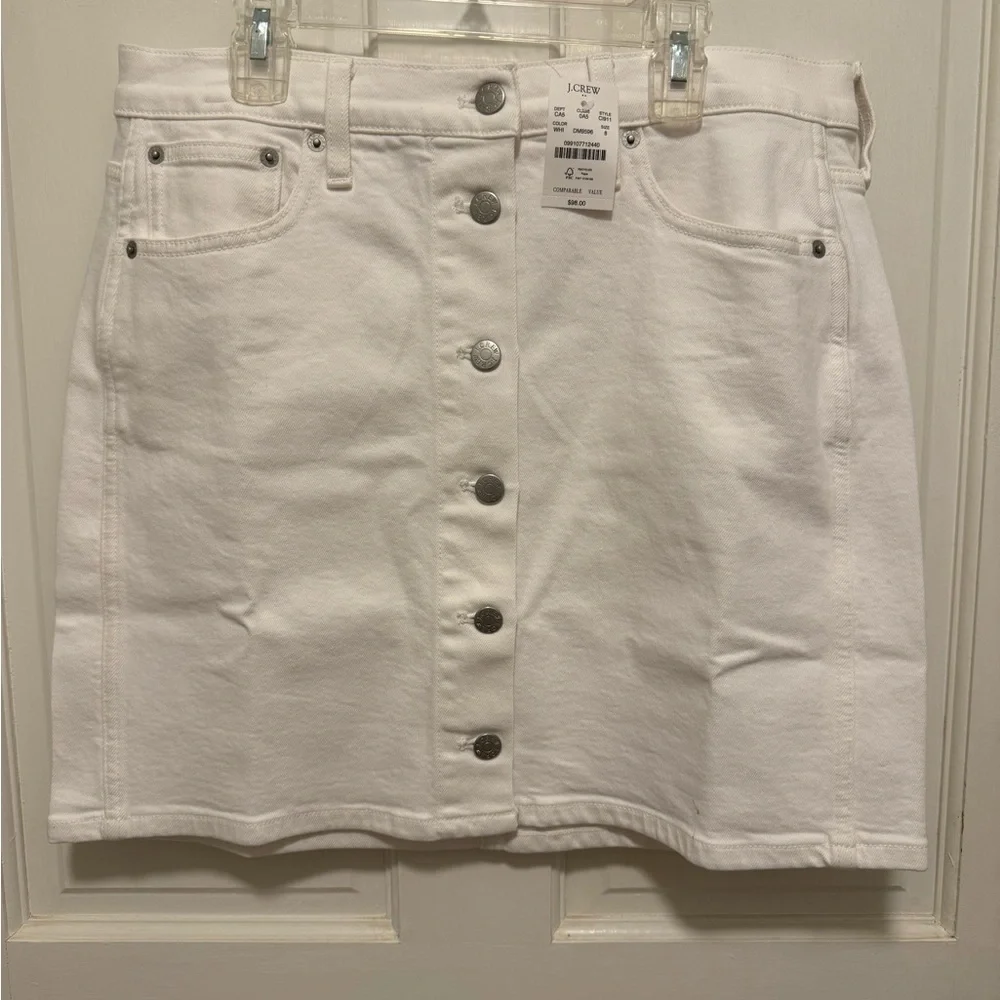 NWT J. Crew White Button-Front Mini Skirt - Size 8